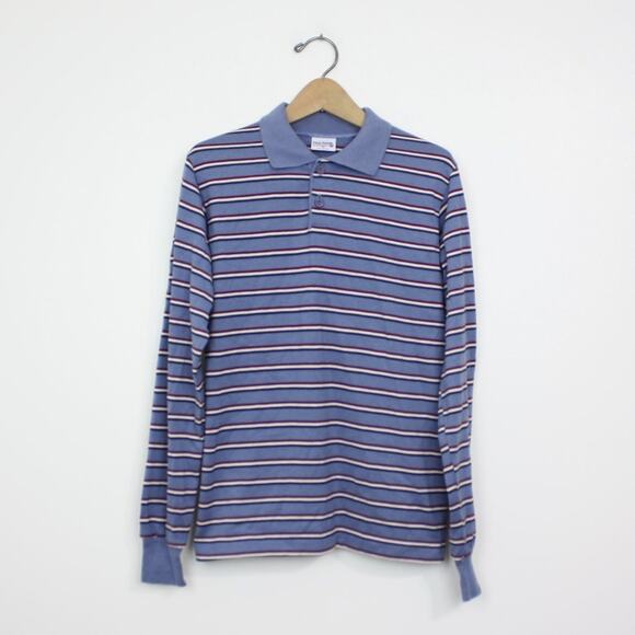 Vintage Our Gang Healthex Polo Shirt Teen Boys Size 18 Blue Long Sleeve - Picture 1 of 3